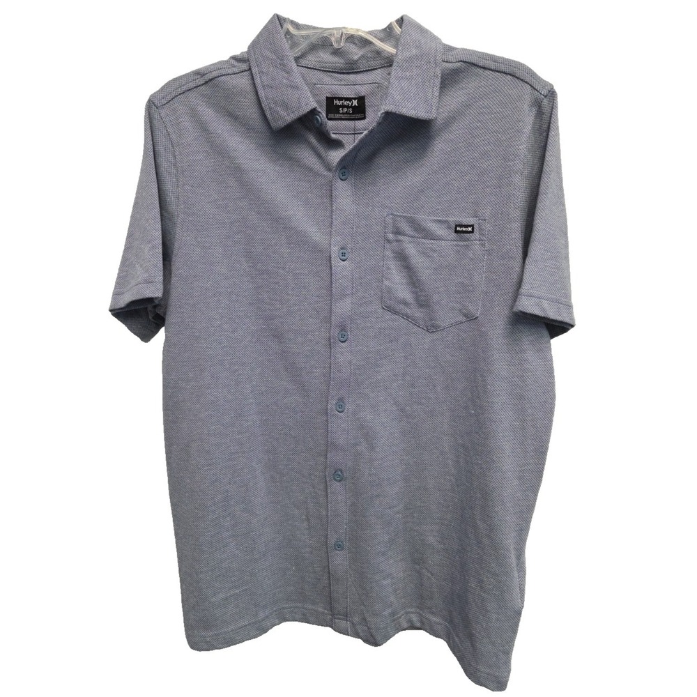 Hurley Knit Dobby Short Sleeve Button Up Shirt Blue Men's Size S Collar NWT